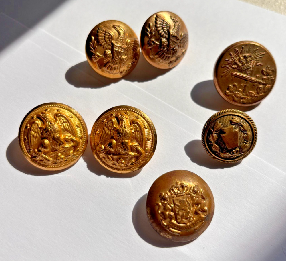 Antique Brass Button Lot Military Livery Horstmann Waterbury Kenning 7pc